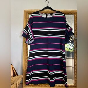 Halogen Blue and Pink Sheath Mini Dress with Flutter Sleeves